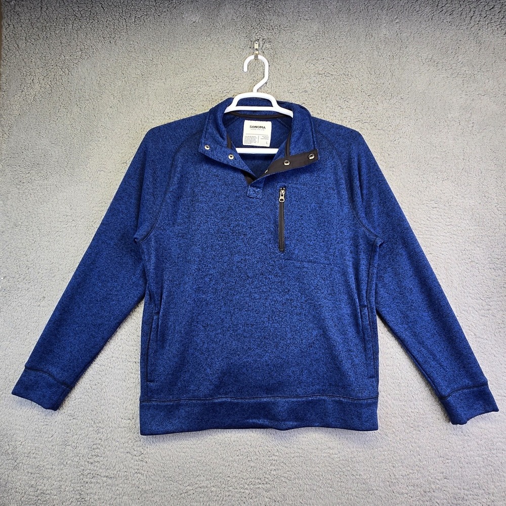 Sonoma's Knit Sweater Men's Large Blue Black Quarter Button High Neck Pullover